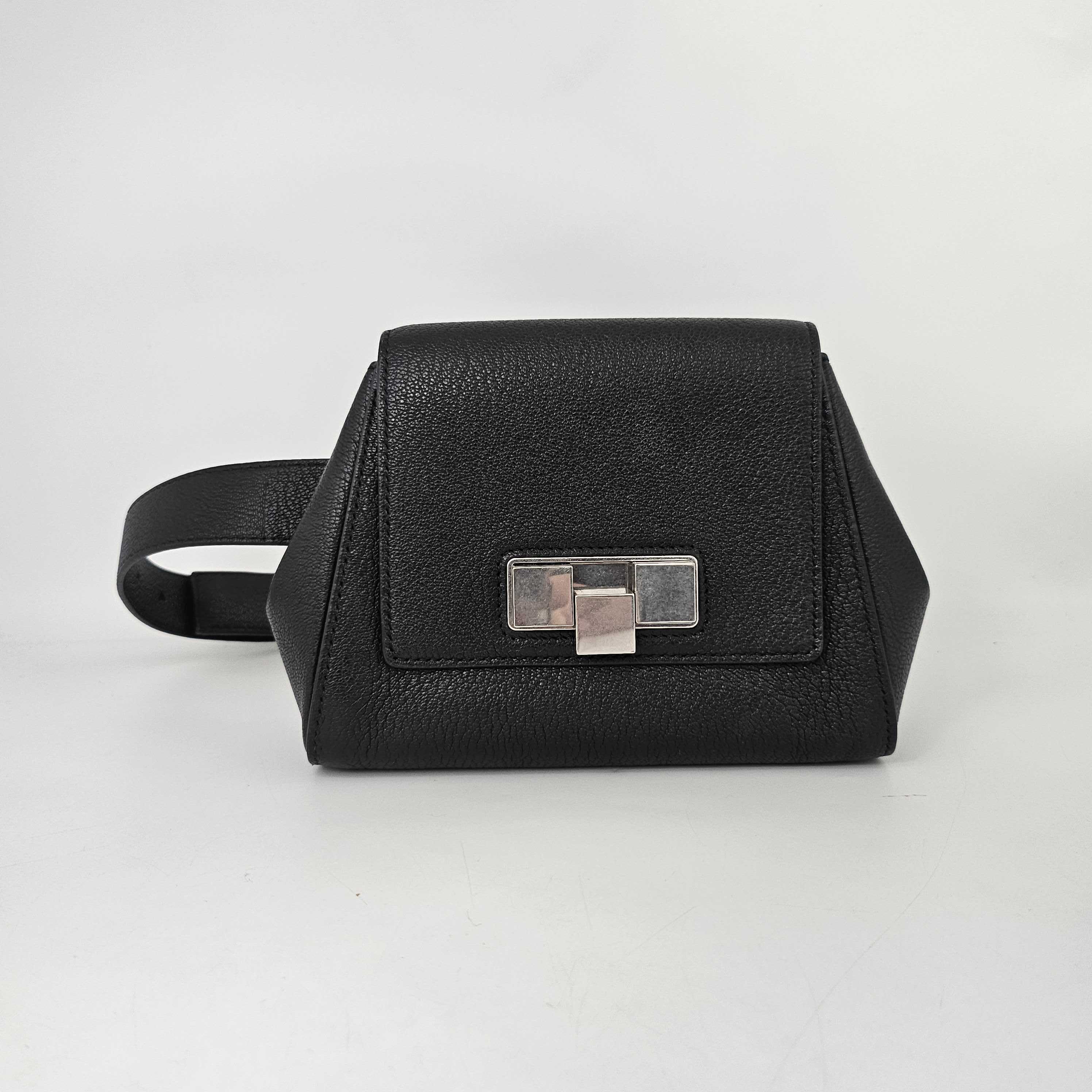 Geometric Leather Belt Bag in Black [ReSale]
