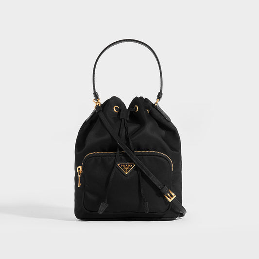 Nylon Top Handle Drawstring Bucket Bag with Shoulder Strap