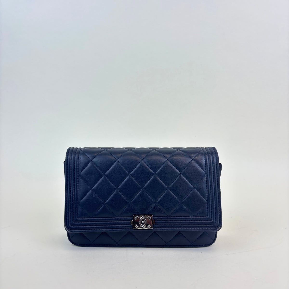 Boy Wallet On Chain in Navy Blue Lambskin Leather [ReSale]