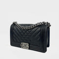 Medium Boy Bag in Black Quilted Leather with Silver Hardware
