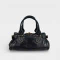 Paddington Shoulder Bag in Black Leather with Gold Hardware