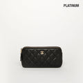 Small CC Quilted Lambskin Clutch With Chain in Black