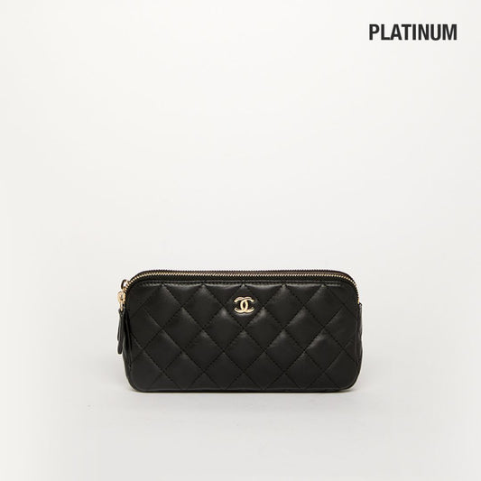 Small CC Quilted Lambskin Clutch With Chain in Black