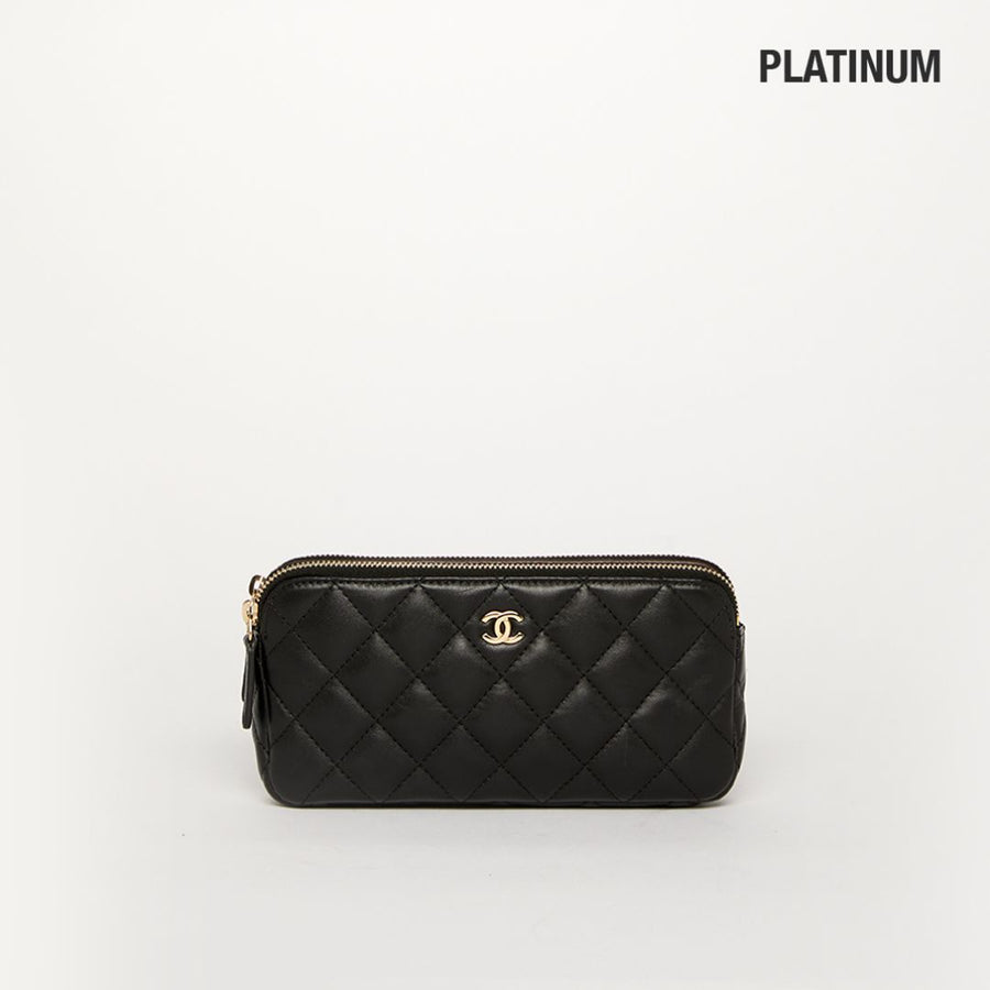 Small CC Quilted Lambskin Clutch With Chain in Black