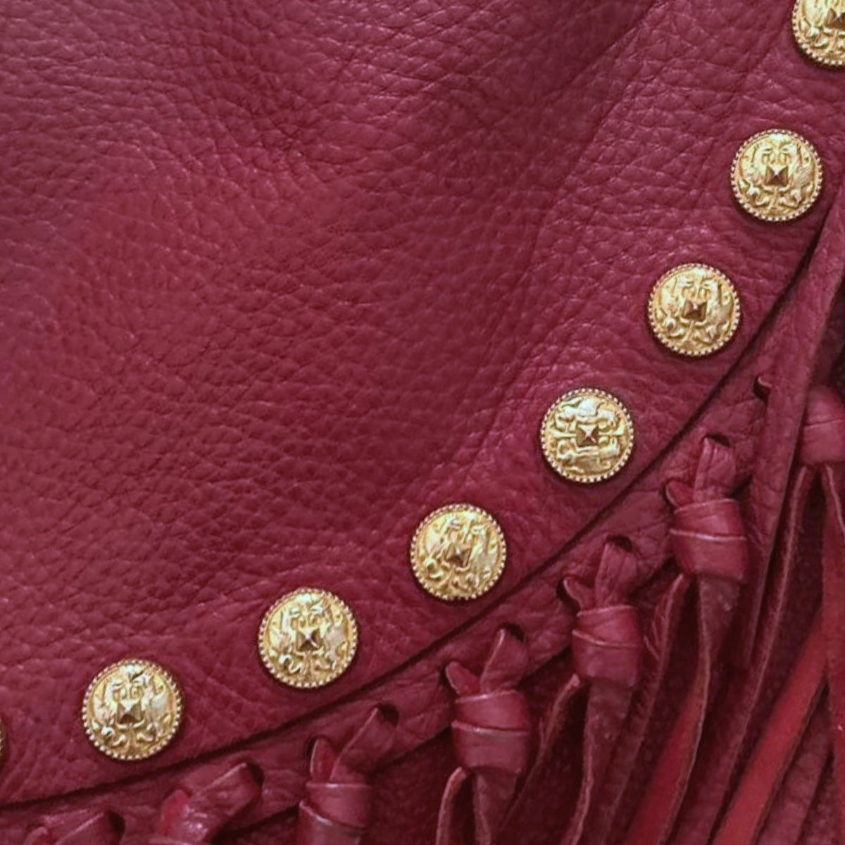 C-Rockee Studded Fringe Hobo in Burgundy Leather