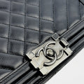 Medium Boy Bag in Black Quilted Leather with Silver Hardware