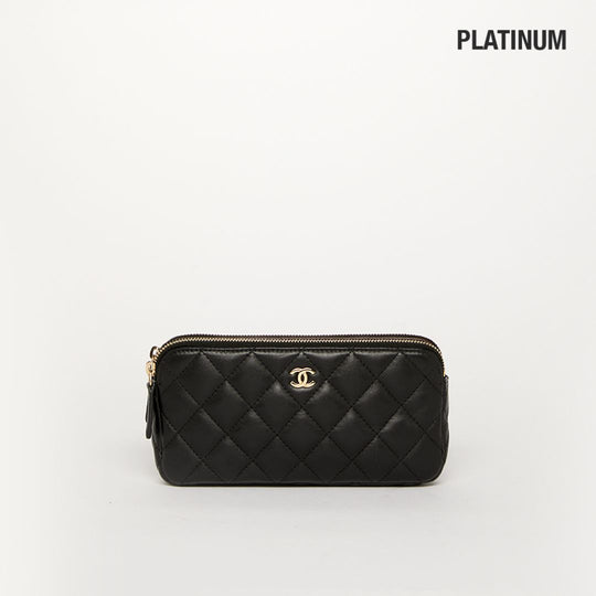 Small CC Quilted Lambskin Clutch With Chain in Black