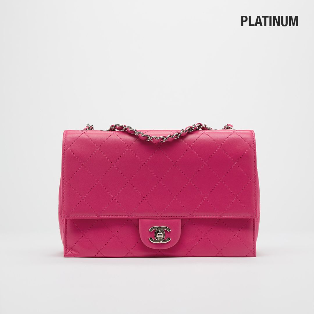 Small Accordion Quilted Single Flap Bag in Hot Pink Calfskin Leather 2014