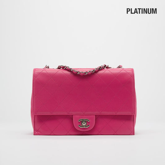 Small Accordion Quilted Single Flap Bag in Hot Pink Calfskin Leather 2014