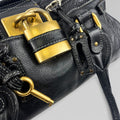 Paddington Shoulder Bag in Black Leather with Gold Hardware