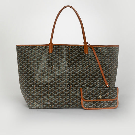 Saint Louis GM Canvas and Leather-Trim Tote in Black with Brown