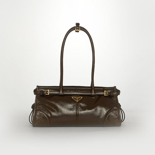 Belted Medium Leather Shoulder Bag in Dark Brown