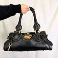 Paddington Shoulder Bag in Black Leather with Gold Hardware