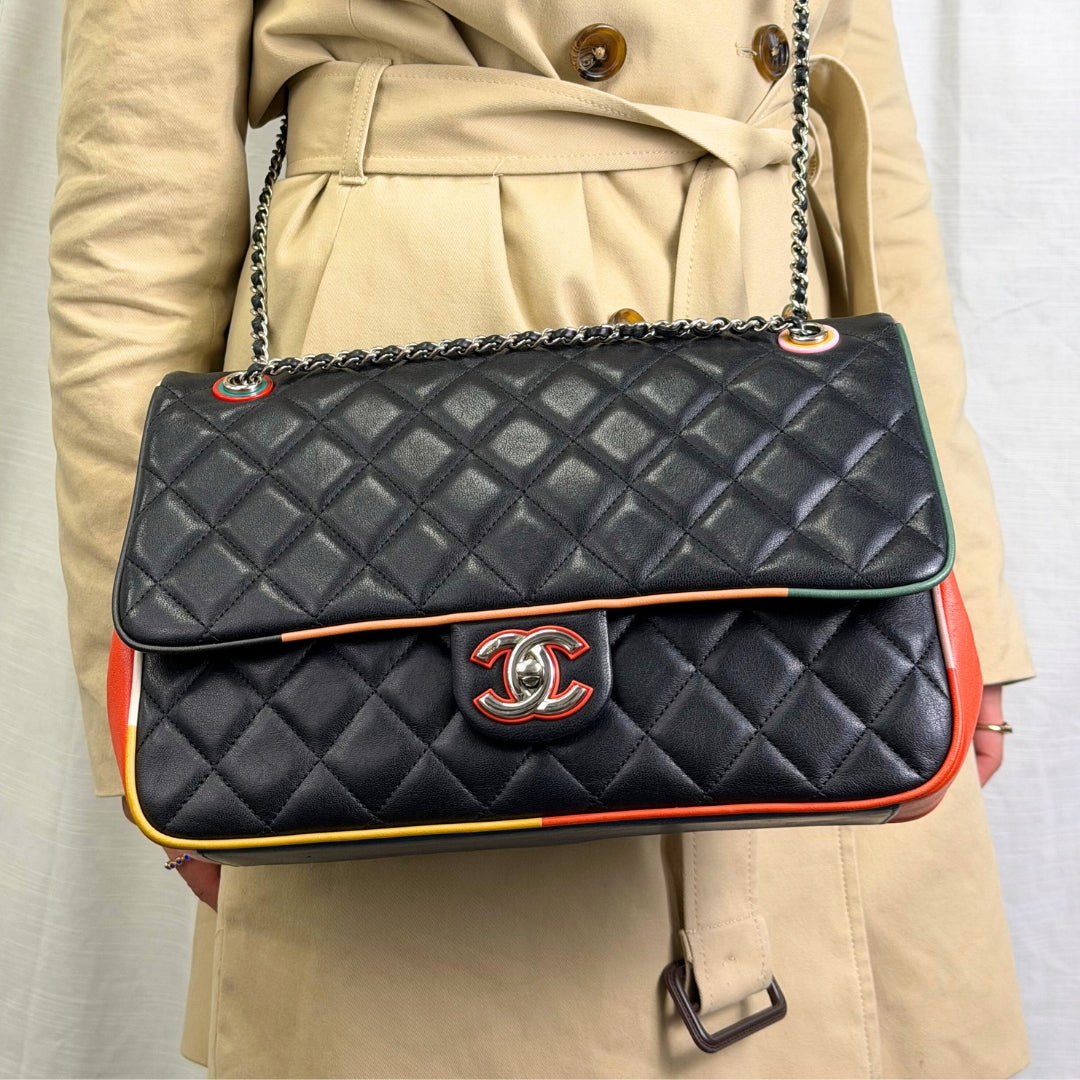 Jumbo Cuba Colour Single Flap in Quilted Lambskin with Multicolour Trim