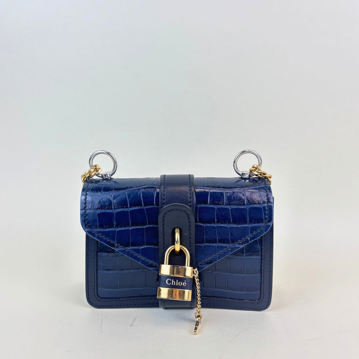 Mini Aby Chain Crocodile-effect Shoulder Bag in Navy [ReSale]