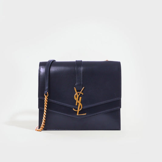 Medium Sulpice Shoulder Bag in Navy Leather