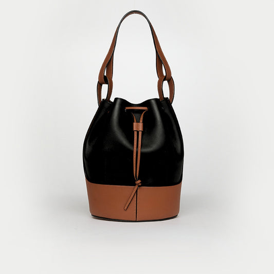 Medium Balloon Bag in Black and Brown Leather