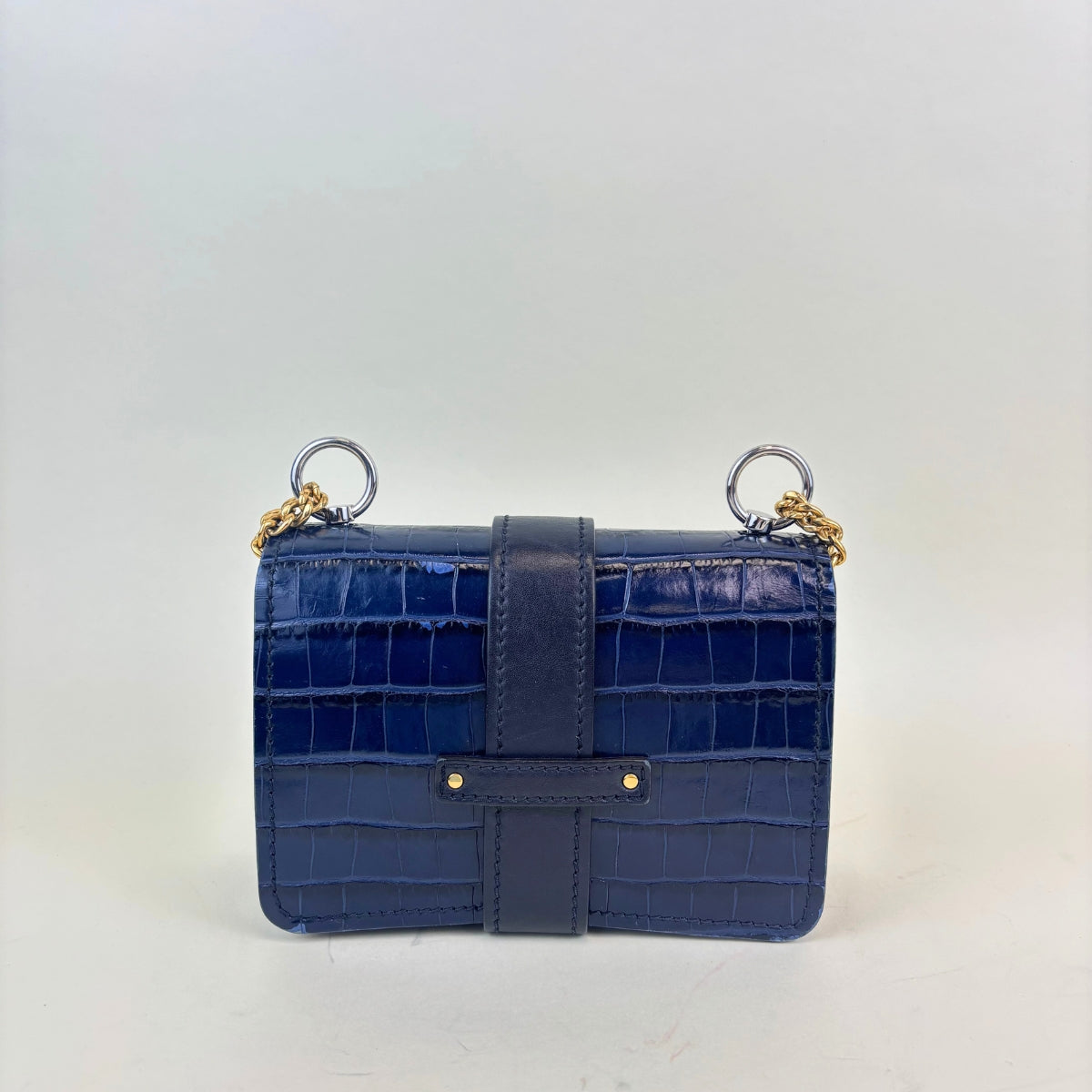 Mini Aby Chain Crocodile-effect Shoulder Bag in Navy [ReSale]