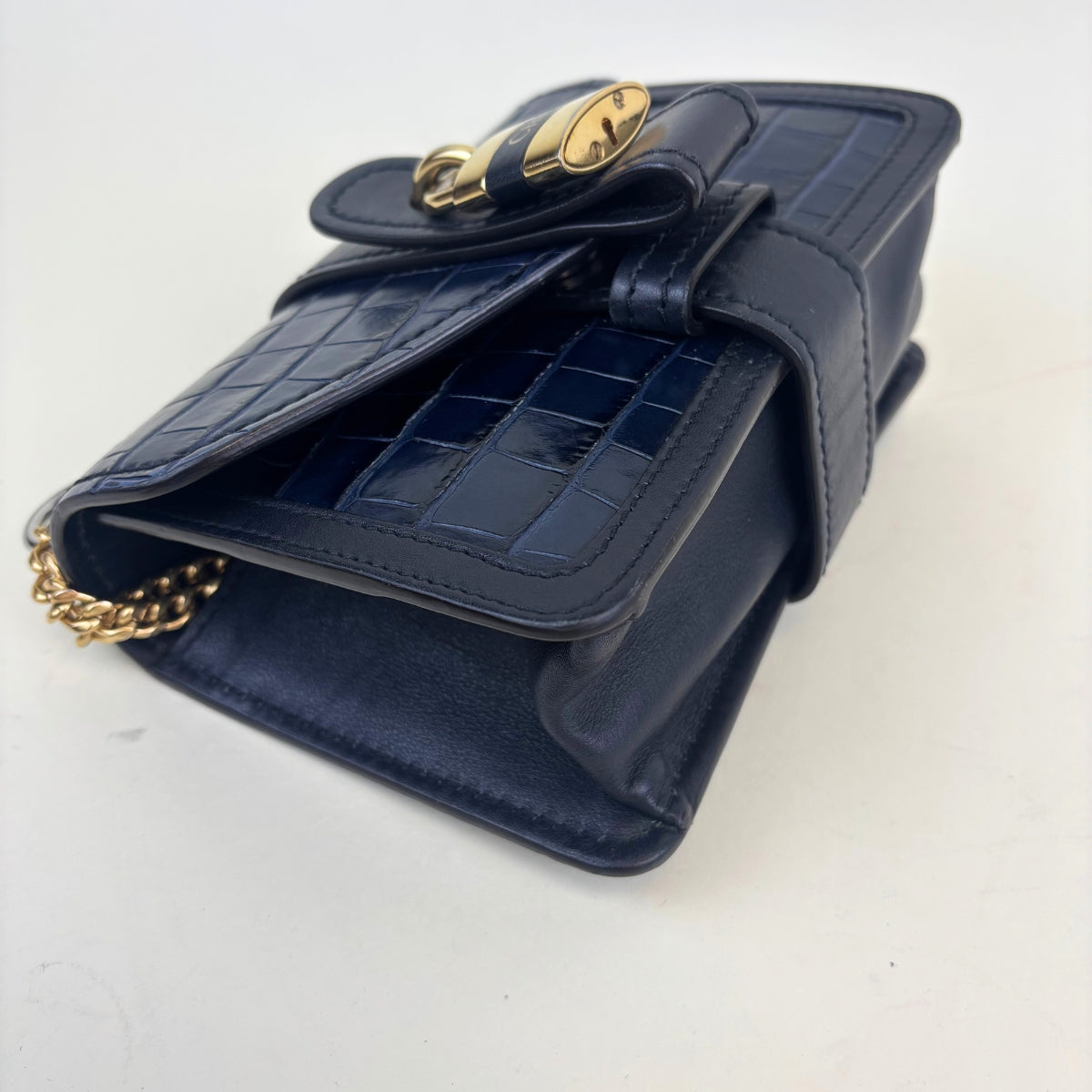 Mini Aby Chain Crocodile-effect Shoulder Bag in Navy [ReSale]