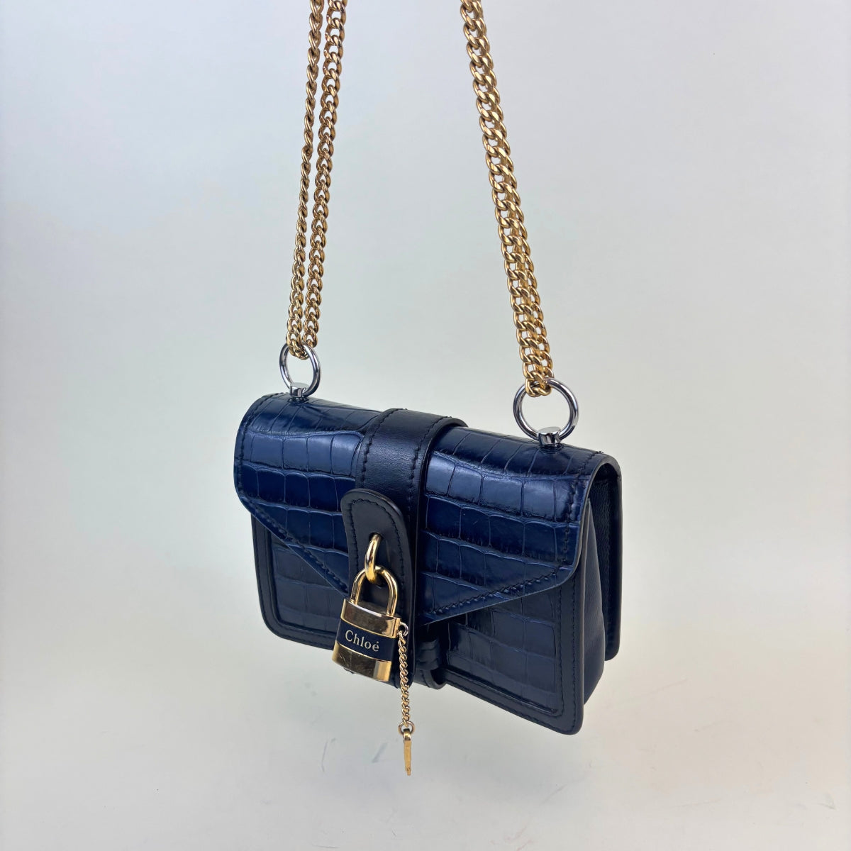 Mini Aby Chain Crocodile-effect Shoulder Bag in Navy [ReSale]