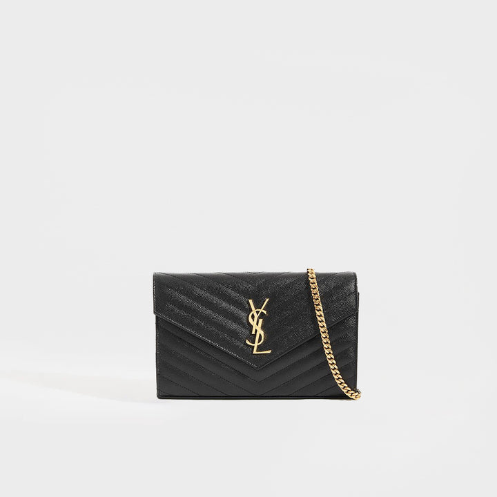 Monogram Chevron-Quilted Crossbody in Black Leather