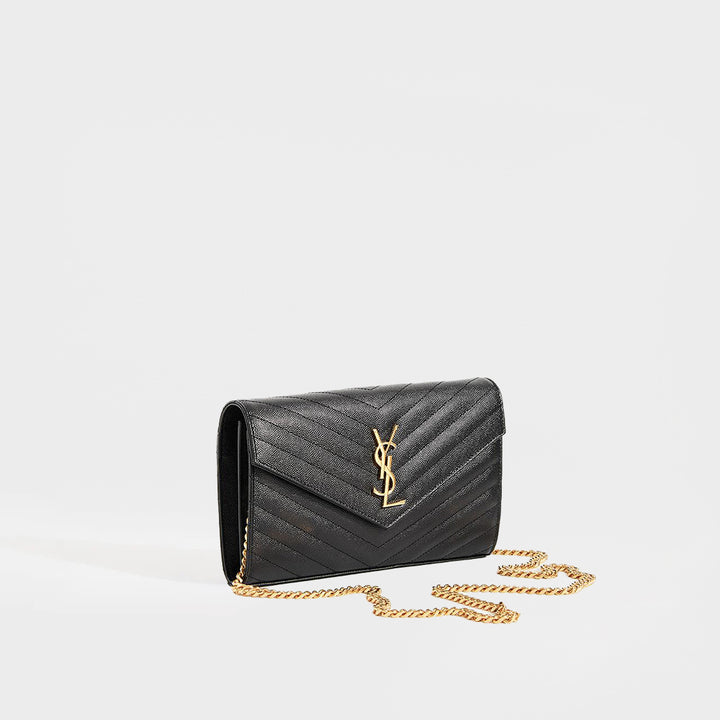 Monogram Chevron-Quilted Crossbody in Black Leather