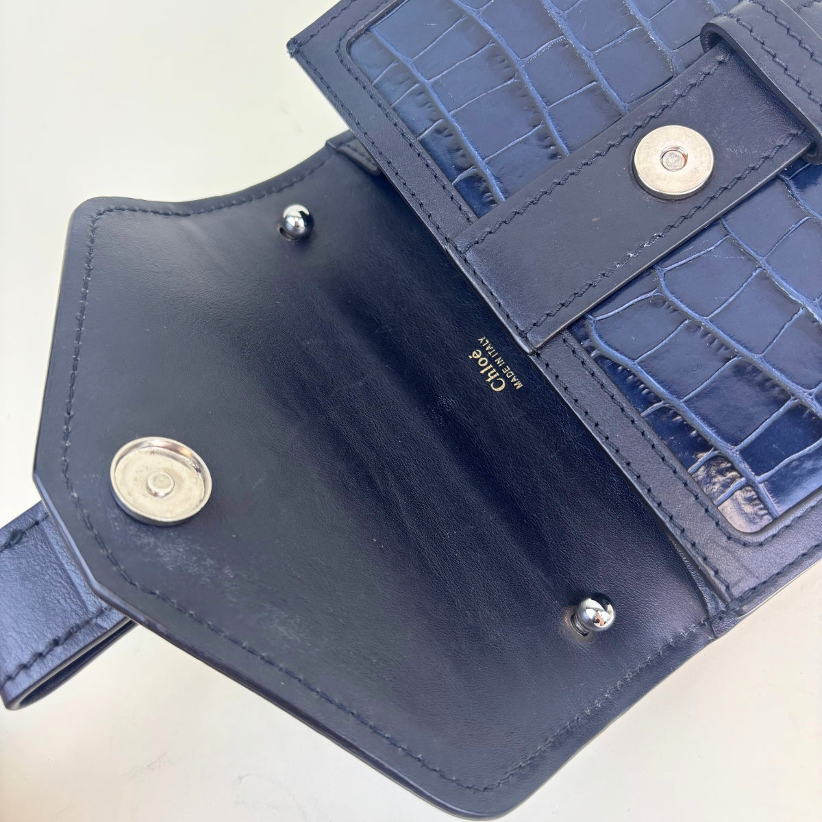 Mini Aby Chain Crocodile-effect Shoulder Bag in Navy [ReSale]