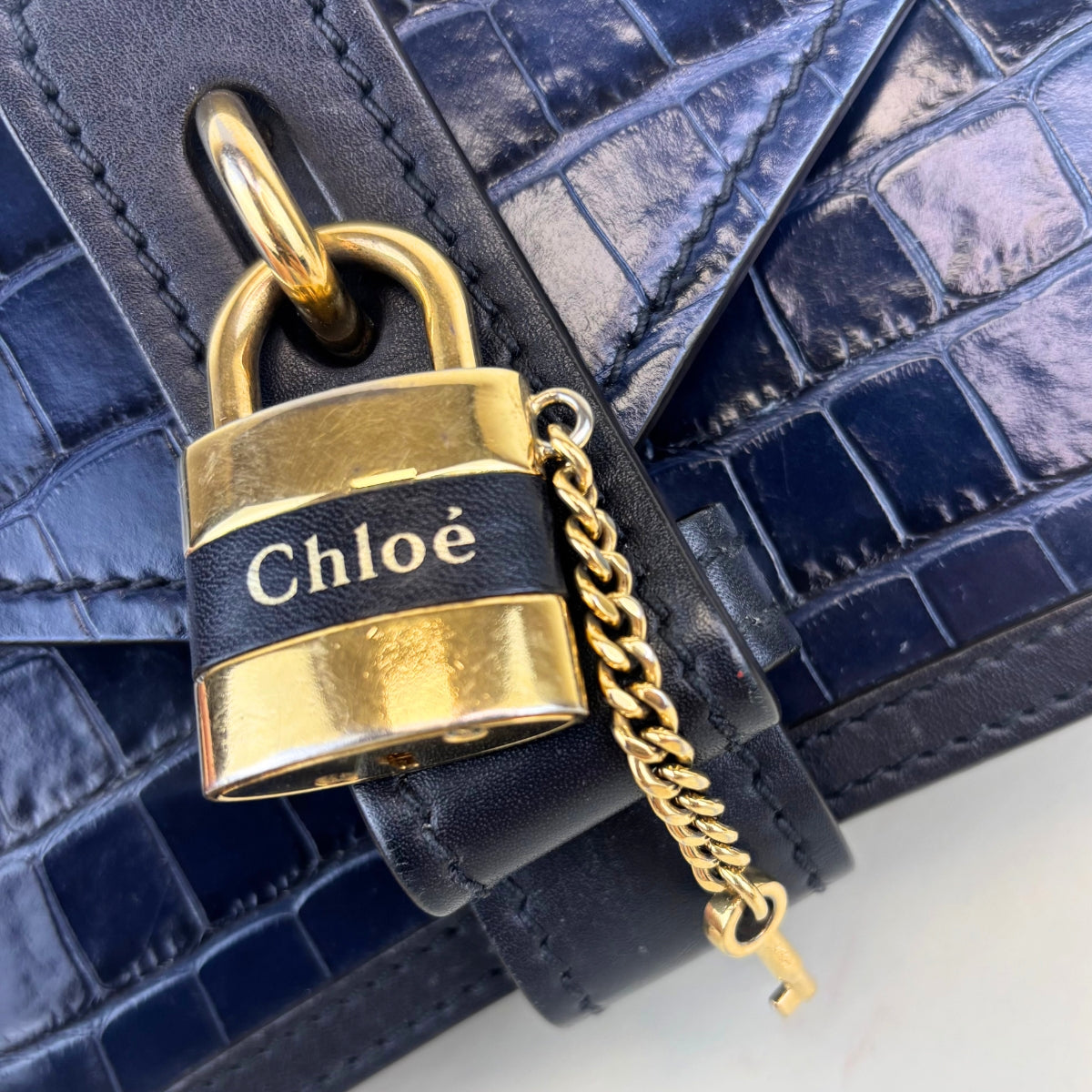 Mini Aby Chain Crocodile-effect Shoulder Bag in Navy [ReSale]