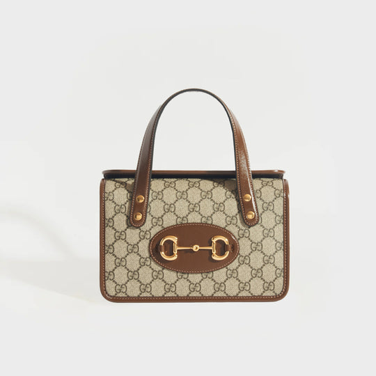 Horsebit 1955 GG Supreme Top Handle Bag with Brown Leather Trim
