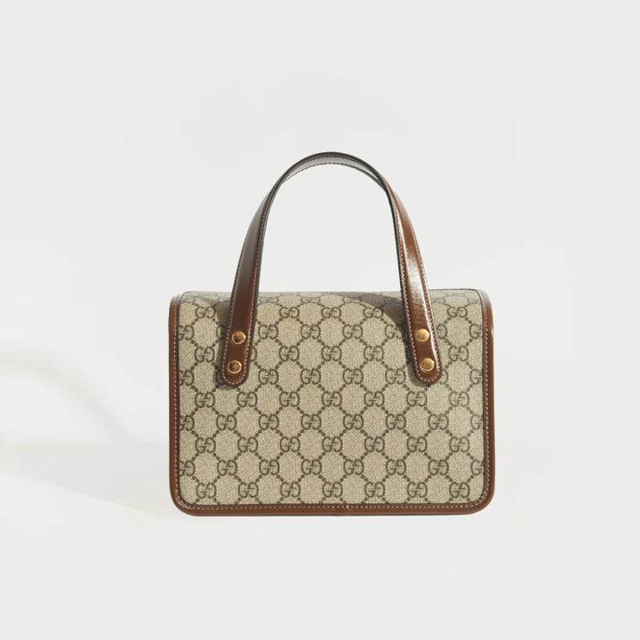Horsebit 1955 GG Supreme Top Handle Bag with Brown Leather Trim
