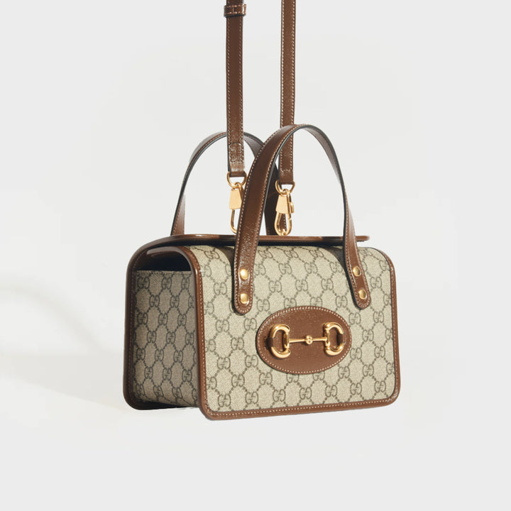 Horsebit 1955 GG Supreme Top Handle Bag with Brown Leather Trim
