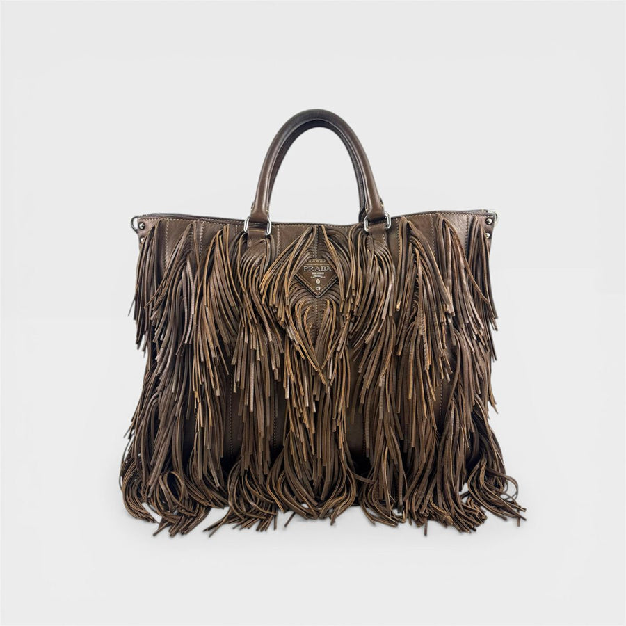 Fringe Tote in Brown Leather