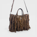 Fringe Tote in Brown Leather