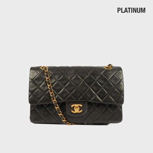 Medium Vintage Classic Double Flap Bag in Black Lambskin