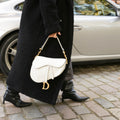 Saddle Bag in White Leather with Gold Hardware