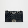 Medium Boy Bag in Black Quilted Leather with Silver Hardware