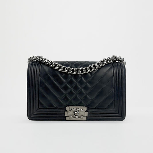 Medium Boy Bag in Black Quilted Leather with Silver Hardware