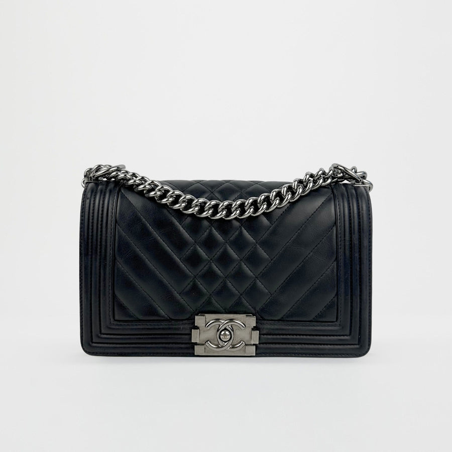 Medium Boy Bag in Black Quilted Leather with Silver Hardware