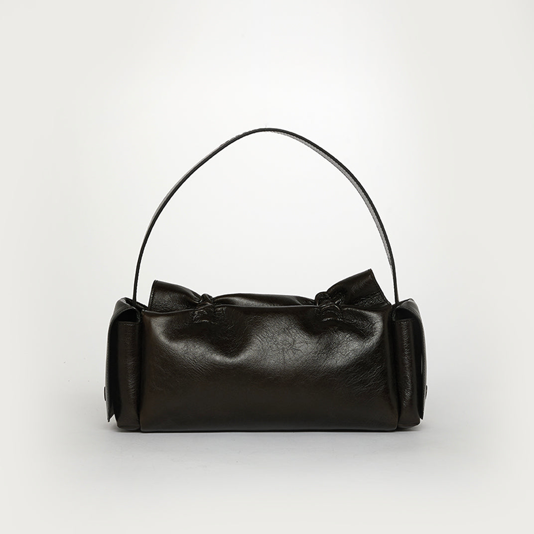 Multi Pocket Bow Bag in Dark Brown with Charms