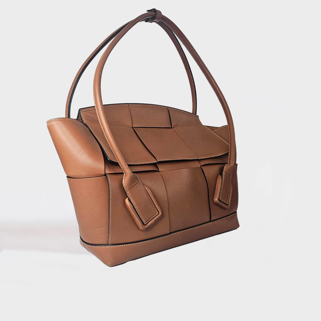 Arco Large Intrecciato Leather Tote Bag in Wood [ReSale]