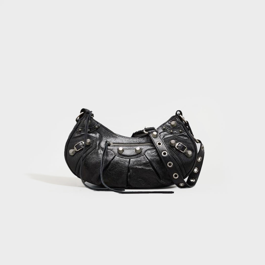 BALENCIAGA Cagole XS Studded Textured-Leather Shoulder Bag in Black