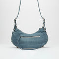 Le Cagole Denim Shoulder Bag with Crystal Stud Embellishment