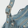 Le Cagole Denim Shoulder Bag with Crystal Stud Embellishment