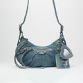 Le Cagole Denim Shoulder Bag with Crystal Stud Embellishment