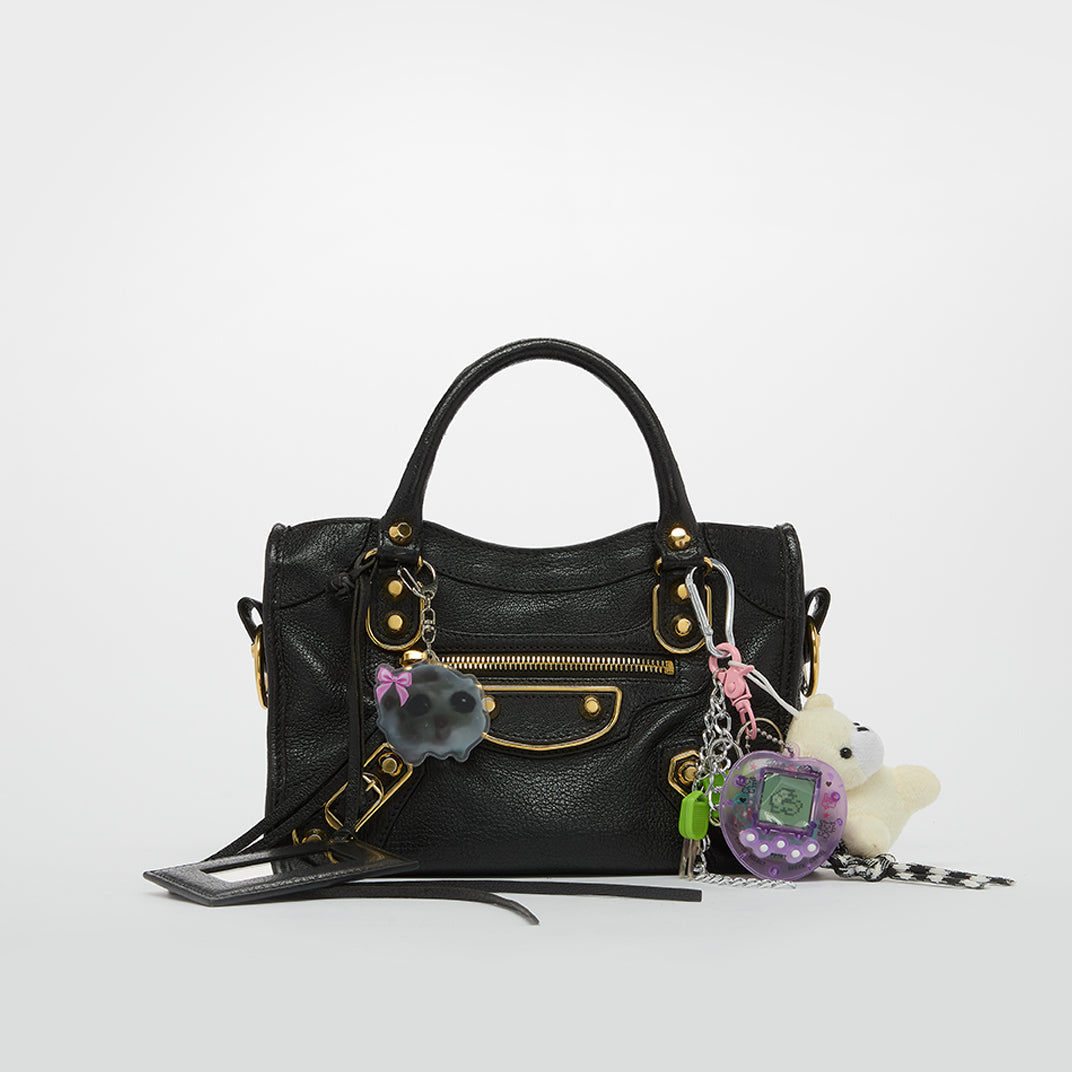 Mini City Bag With Gold Hardware in Black with Charms [ReSale]
