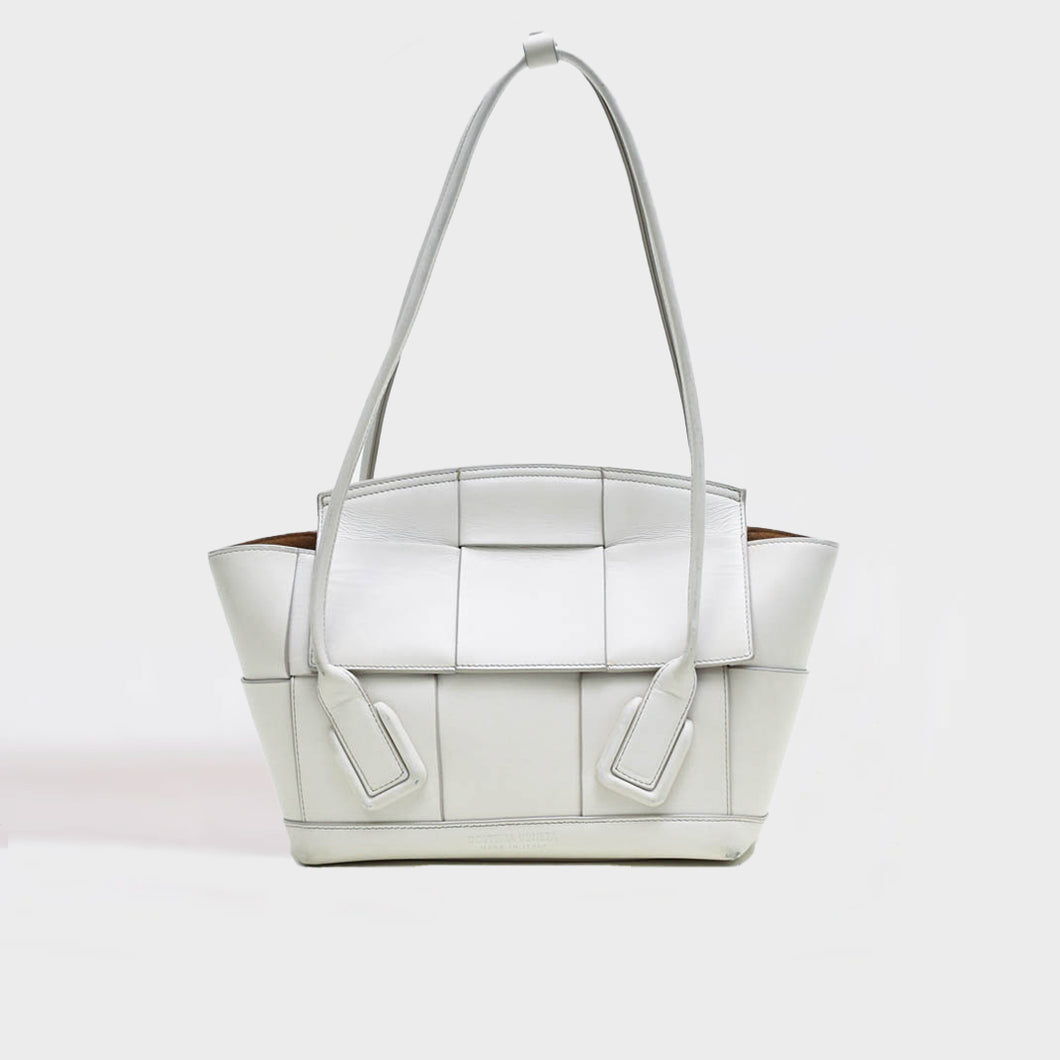 BOTTEGA VENETA Arco Small Intrecciato Leather Tote Bag in White [ReSale]