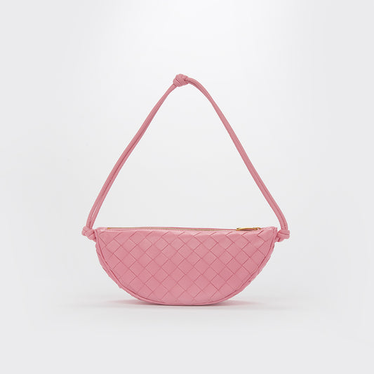 Half Moon Intrecciato Leather Shoulder Bag in Pink