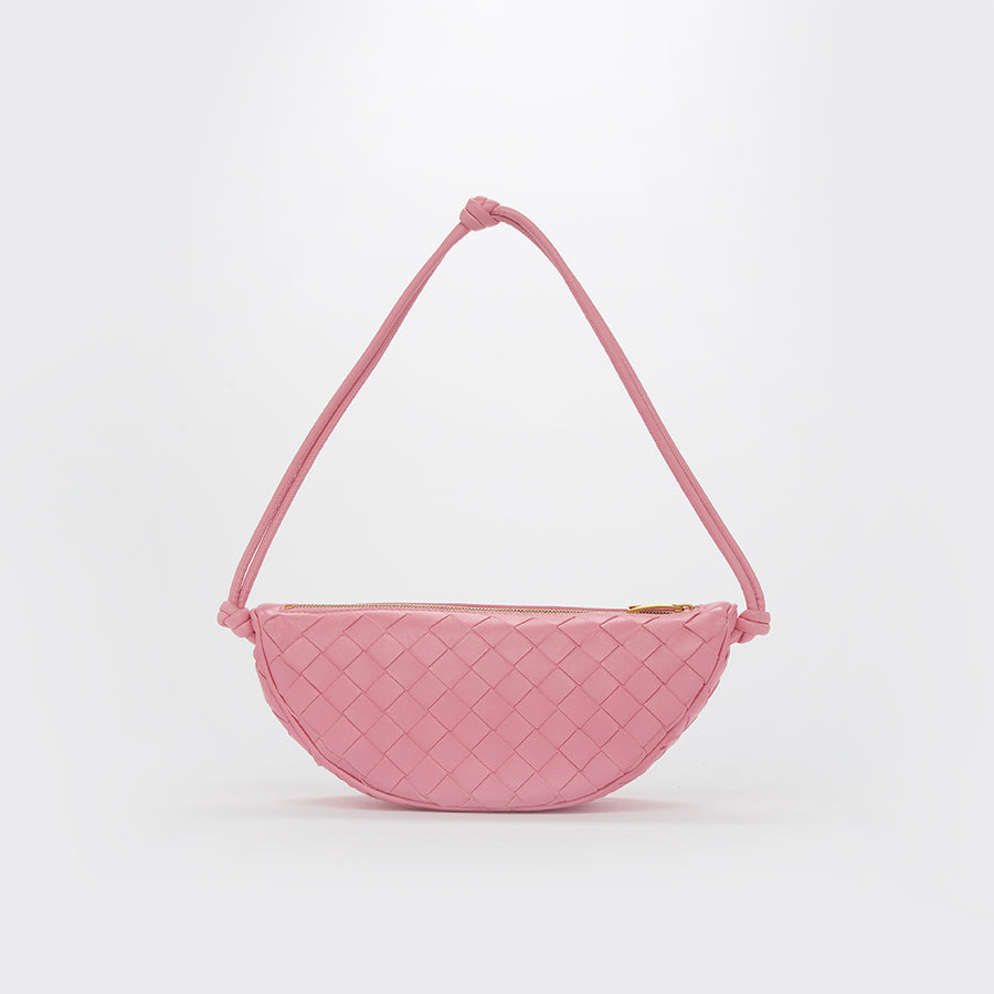 Half Moon Intrecciato Leather Shoulder Bag in Pink