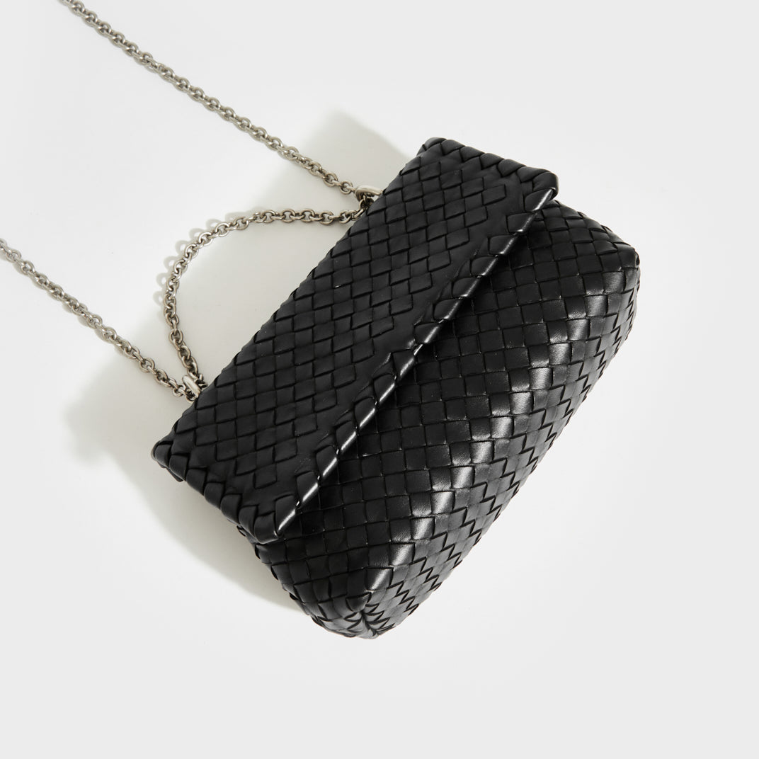 Intrecciato Baby Olimpia Shoulder Bag in Black