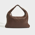 Large Hobo Intrecciato Leather Shoulder Bag in Dark Brown